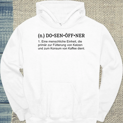 Hoodie - Dosenöffner - Unisex - Katze & Kaffee Weiß