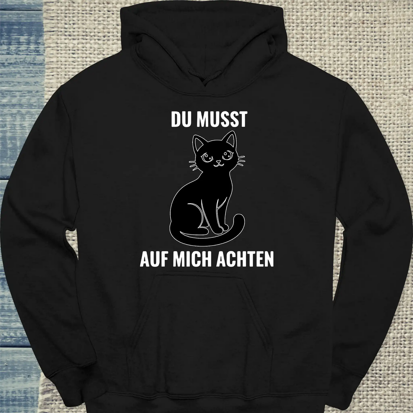 Hoodie - Du musst auf mich achten - Unisex - Katze Schwarz