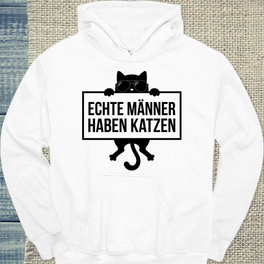 Hoodie - Echte Männer haben Katzen - Unisex - Katze, Cat Guy Weiß