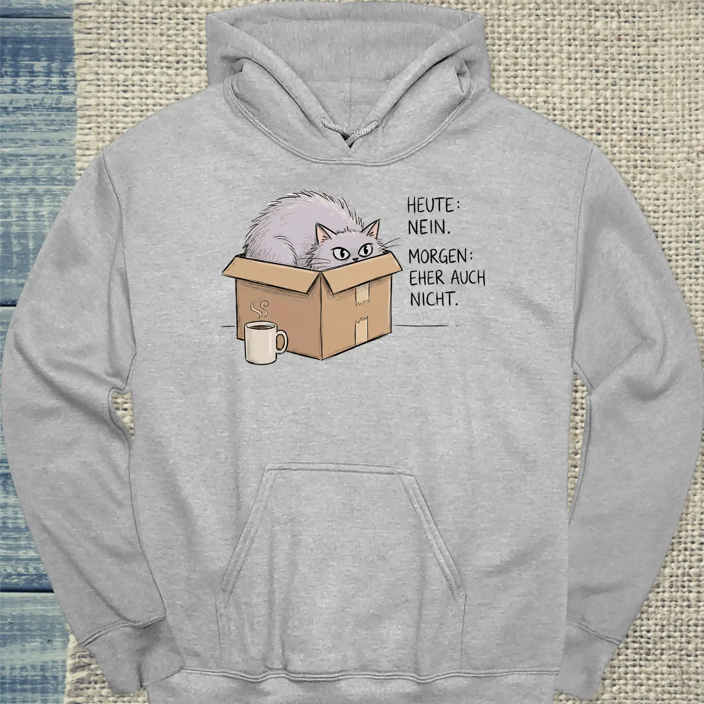 Hoodie - Eher auch nicht - Unisex - Katze & Kaffee Grau
