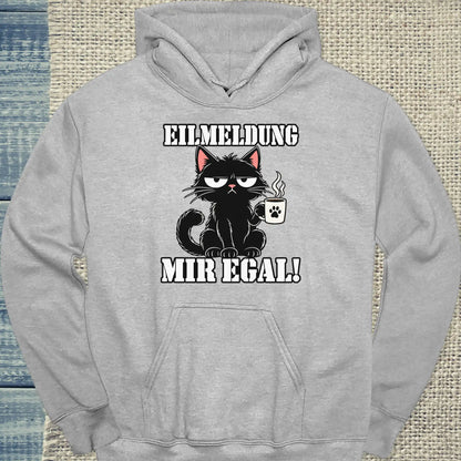 Hoodie - Eilmeldung Mir egal - Unisex - Katze & Kaffee Grau