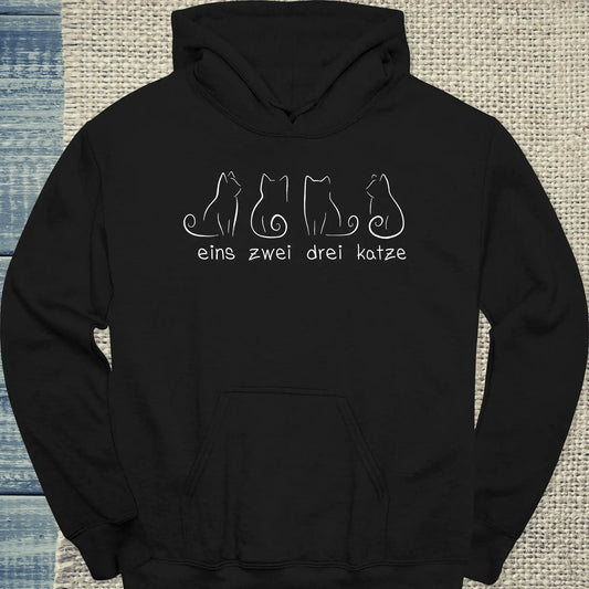 Hoodie - Eins Zwei Drei Katze - Unisex - Katze Schwarz