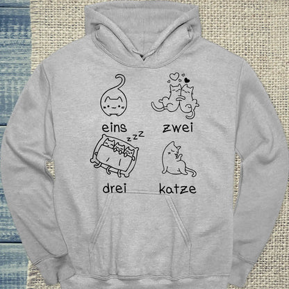 Hoodie - eins zwei drei katze zzz - Unisex - Katze Grau