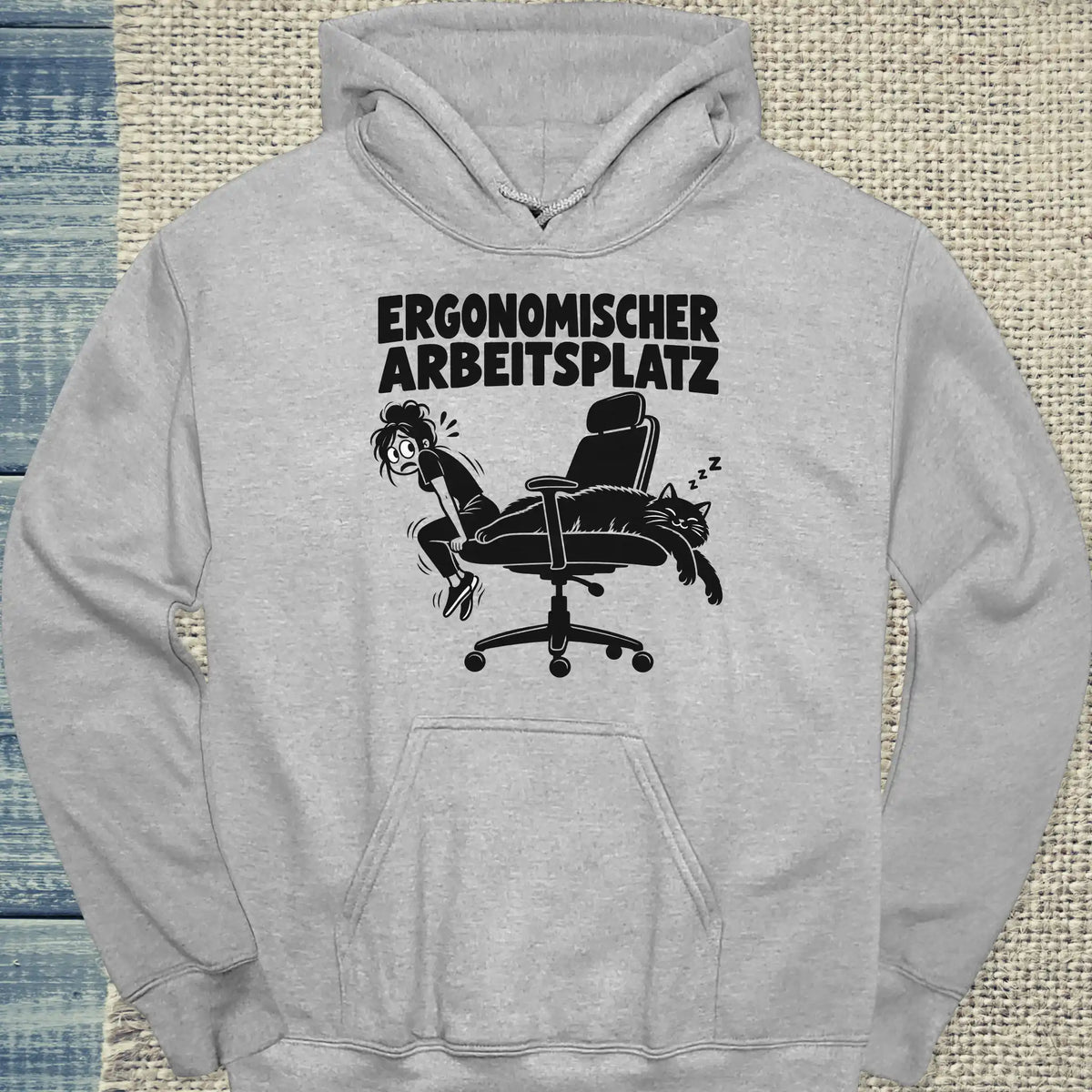 Hoodie - Ergonomischer Arbeitsplatz - Unisex - Katze Grau