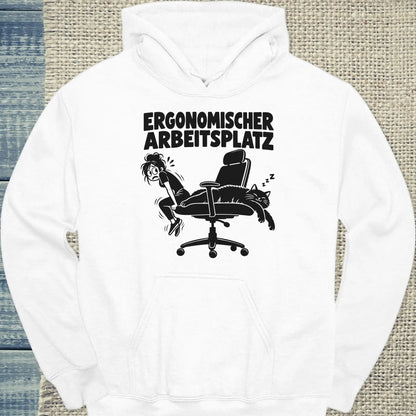 Hoodie - Ergonomischer Arbeitsplatz - Unisex - Katze Weiß