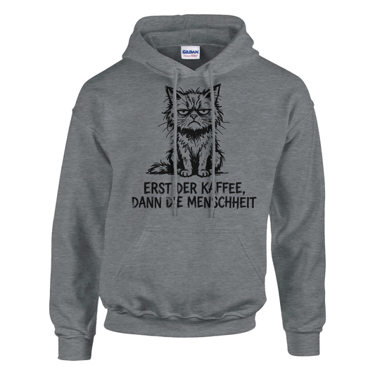Hoodie - Erst der Kaffee, Dann die Menschheit - Unisex - Katze & Kaffee Grau