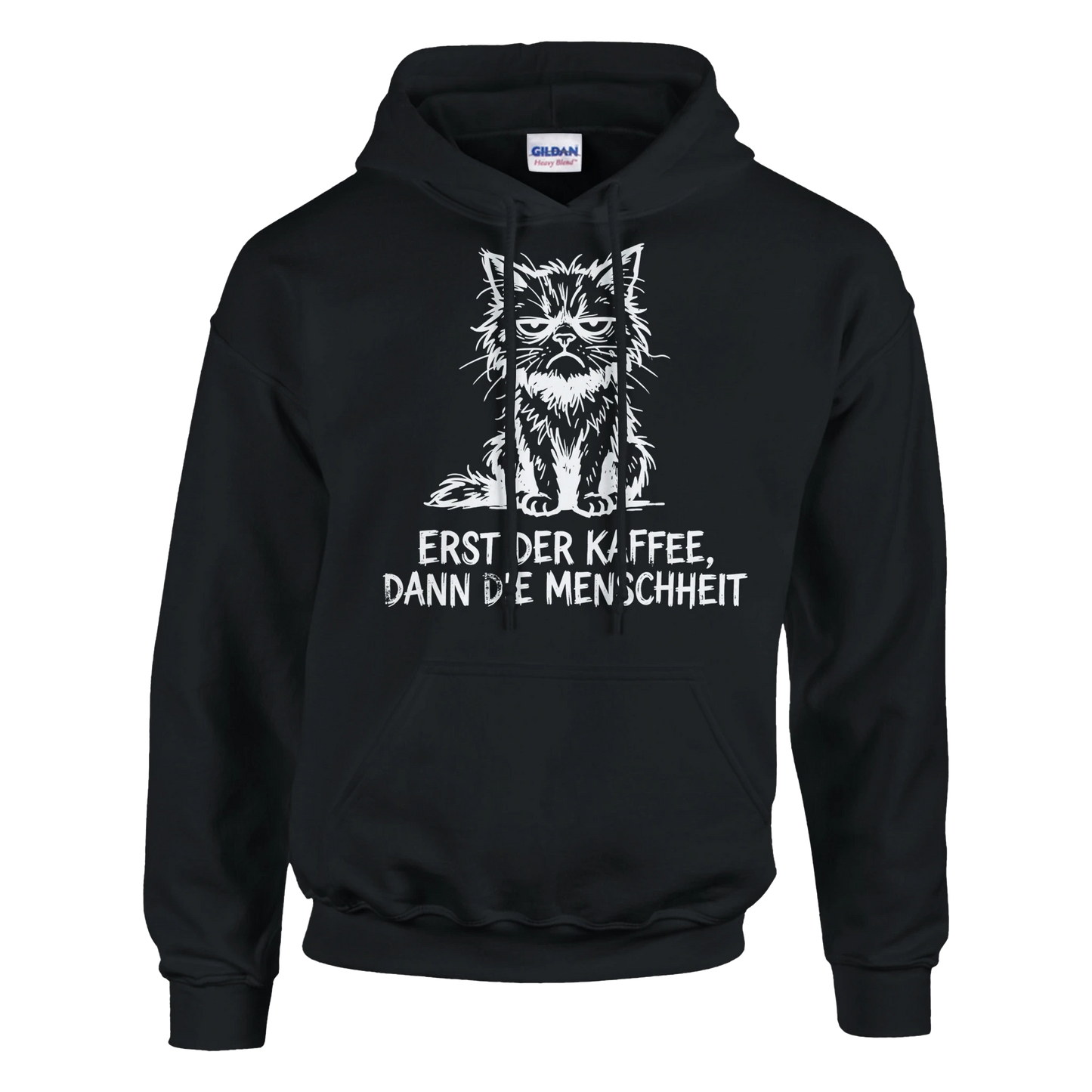 Hoodie - Erst der Kaffee, Dann die Menschheit - Unisex - Katze & Kaffee Schwarz