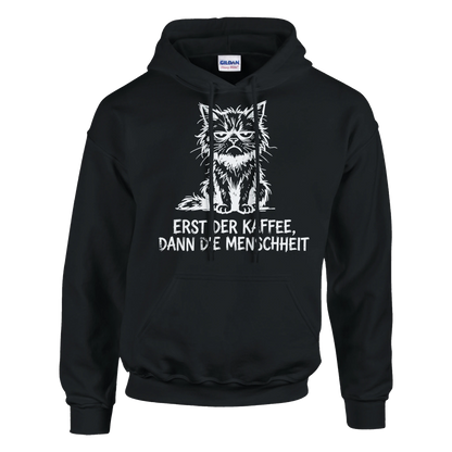 Hoodie - Erst der Kaffee, Dann die Menschheit - Unisex - Katze & Kaffee Schwarz