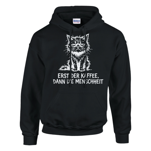 Hoodie - Erst der Kaffee, Dann die Menschheit - Unisex - Katze & Kaffee Schwarz