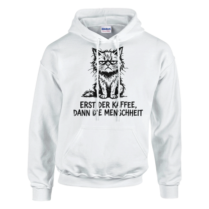 Hoodie - Erst der Kaffee, Dann die Menschheit - Unisex - Katze & Kaffee Weiß