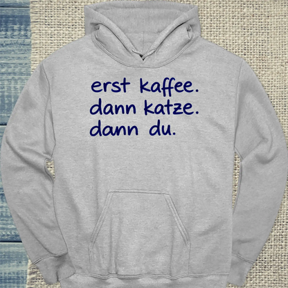 Hoodie - erst kaffee - Unisex - Katze & Kaffee Grau