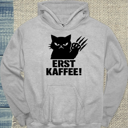 Hoodie - Erst Kaffee! - Unisex - Katze & Kaffee Grau