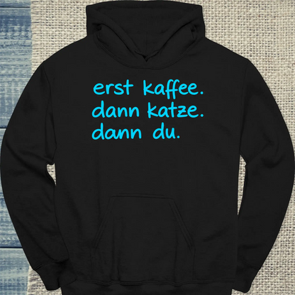 Hoodie - erst kaffee - Unisex - Katze & Kaffee Schwarz