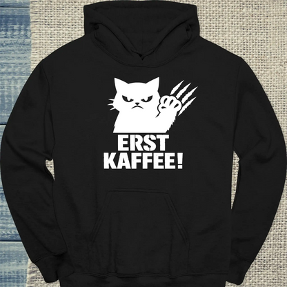 Hoodie - Erst Kaffee! - Unisex - Katze & Kaffee Schwarz