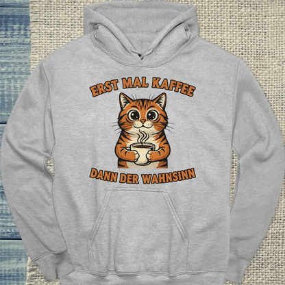 Hoodie - Erst mal Kaffee - Unisex - Katze & Kaffee Grau