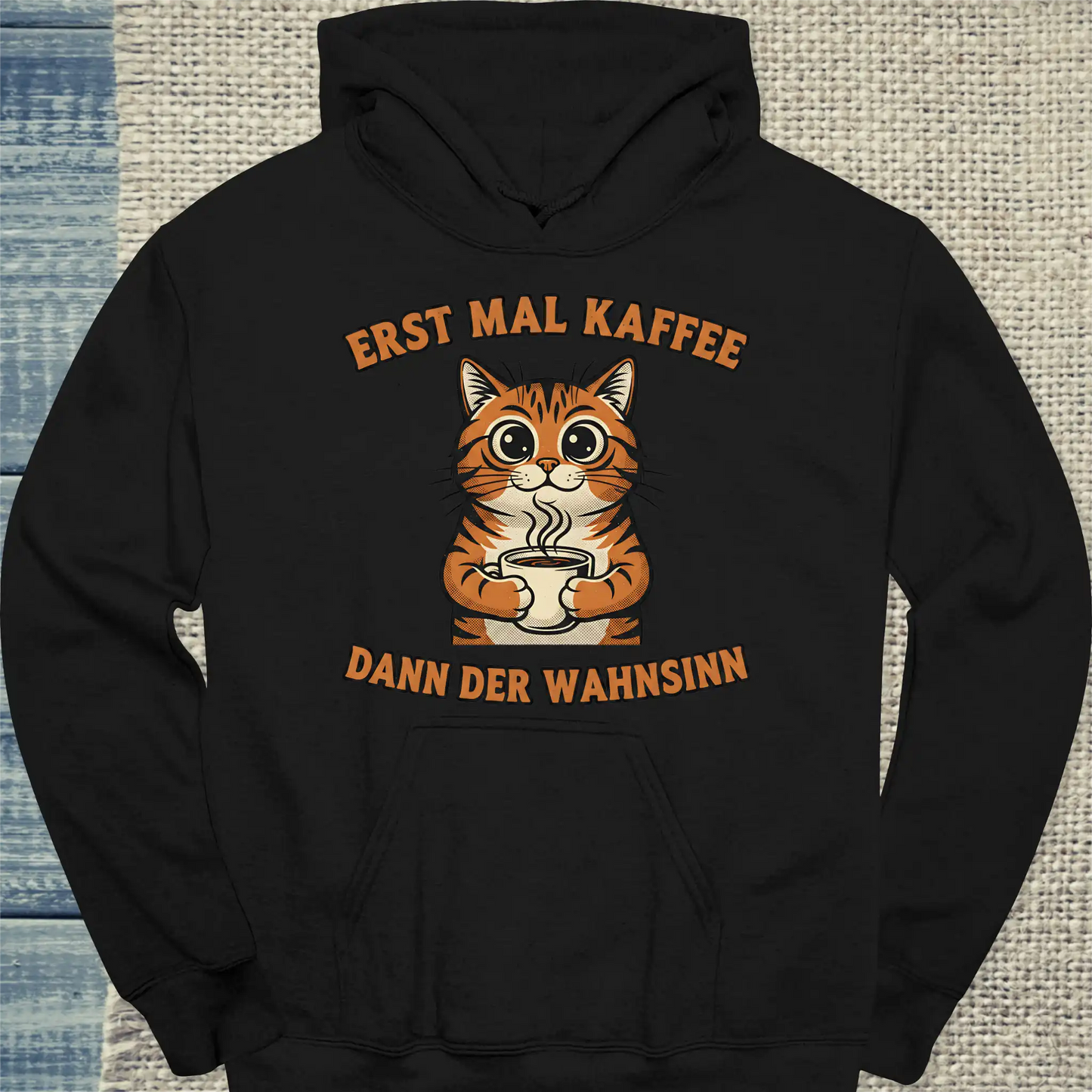 Hoodie - Erst mal Kaffee - Unisex - Katze & Kaffee Schwarz
