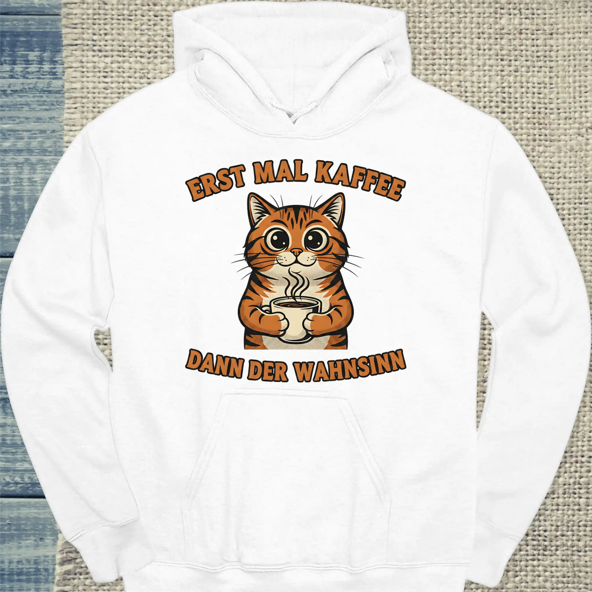 Hoodie - Erst mal Kaffee - Unisex - Katze & Kaffee Weiß