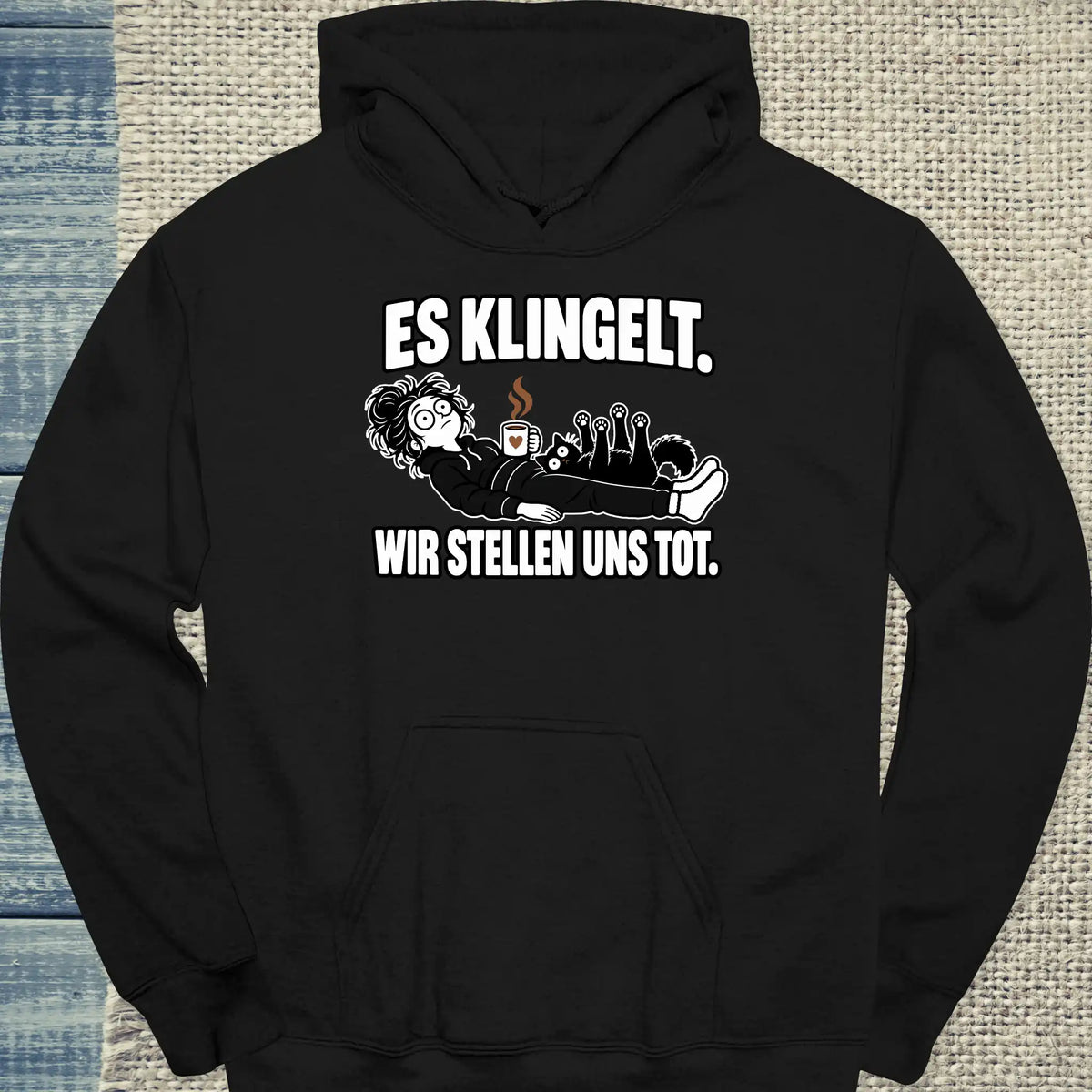 Hoodie - Es klingelt - Unisex - Katze & Kaffee, Halloween Schwarz
