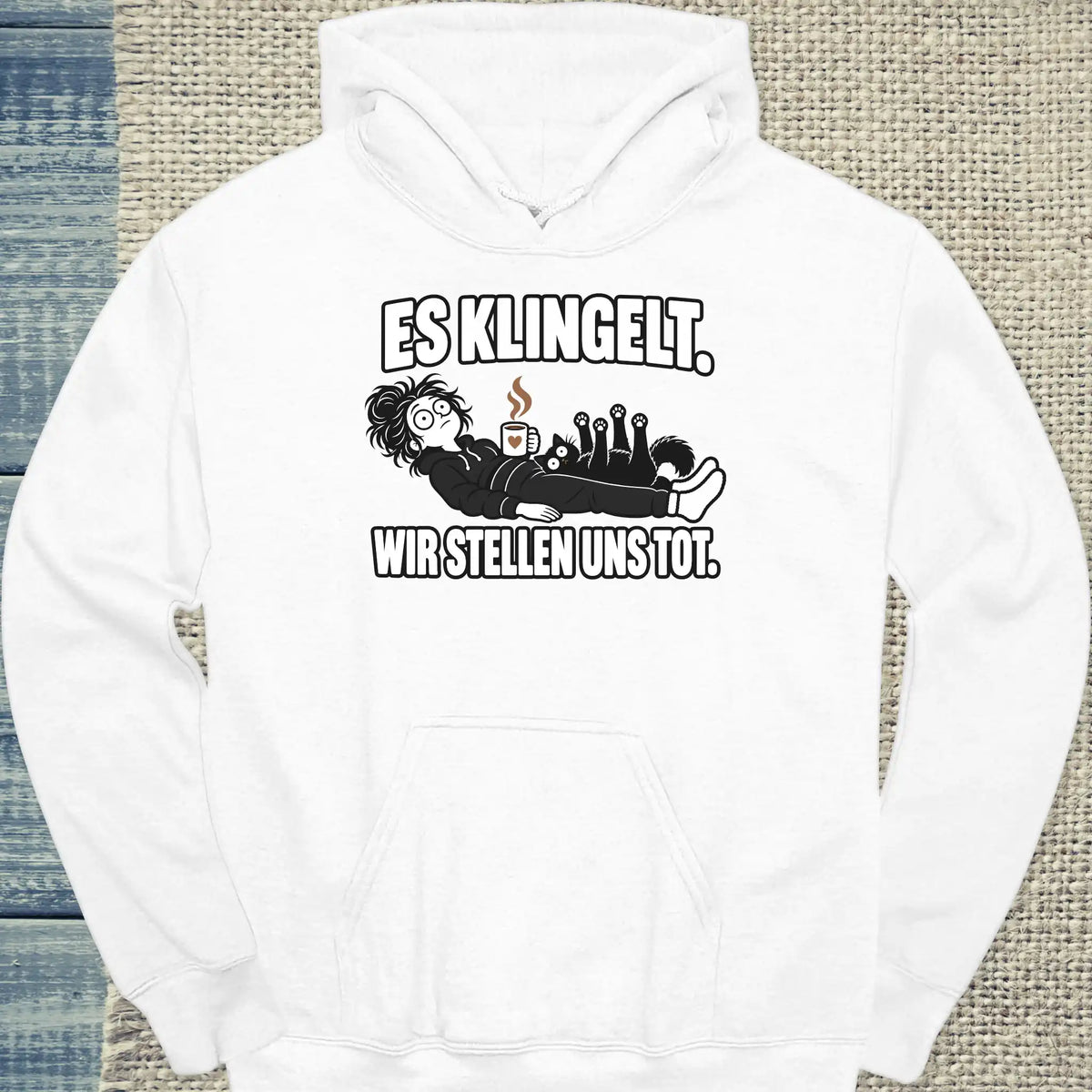 Hoodie - Es klingelt - Unisex - Katze & Kaffee, Halloween Weiß