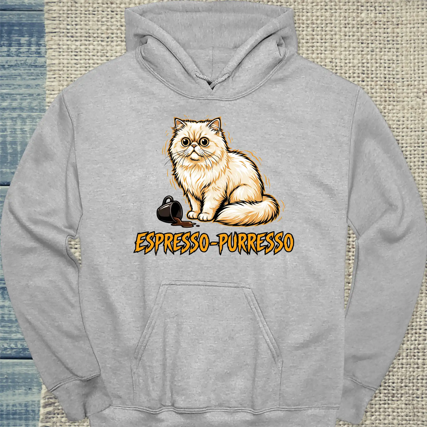 Hoodie - Espresso-Purresso - Unisex - Katze & Kaffee Grau