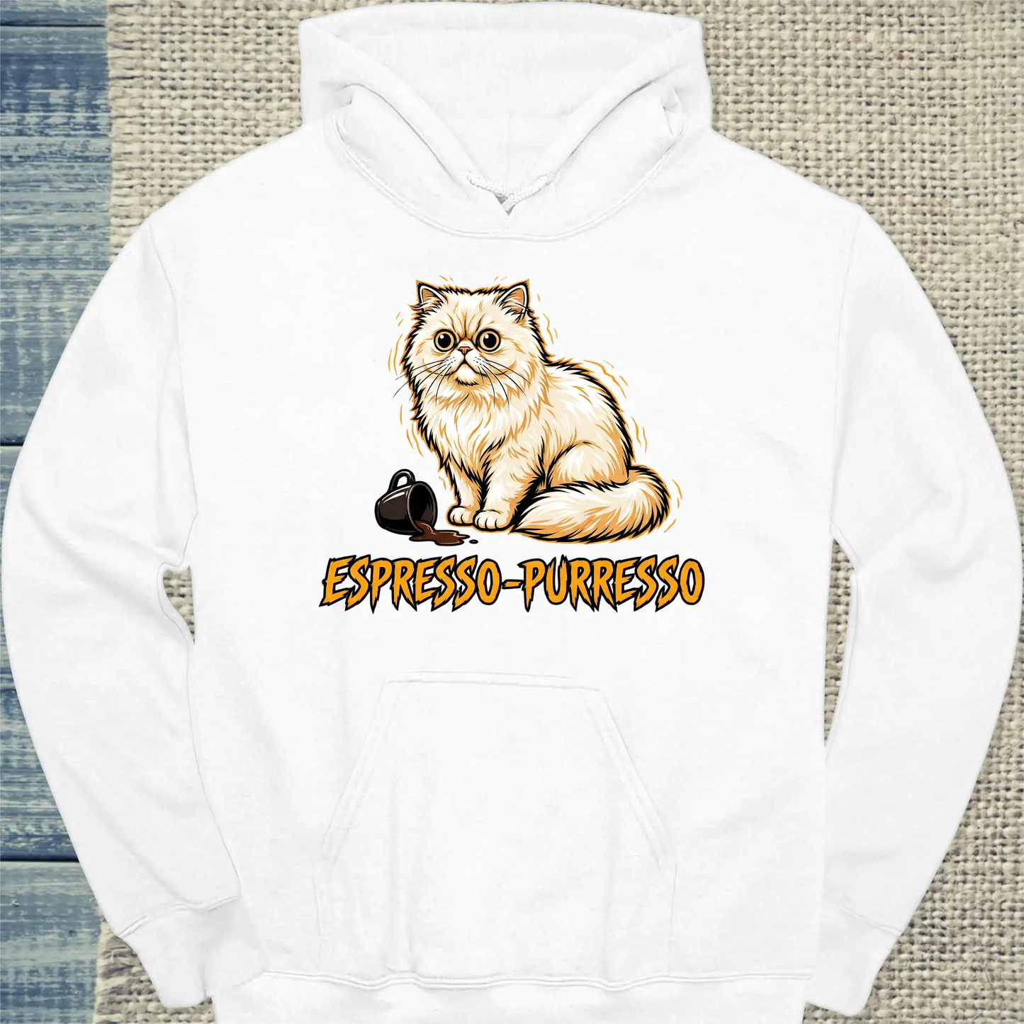 Hoodie - Espresso-Purresso - Unisex - Katze & Kaffee Weiß