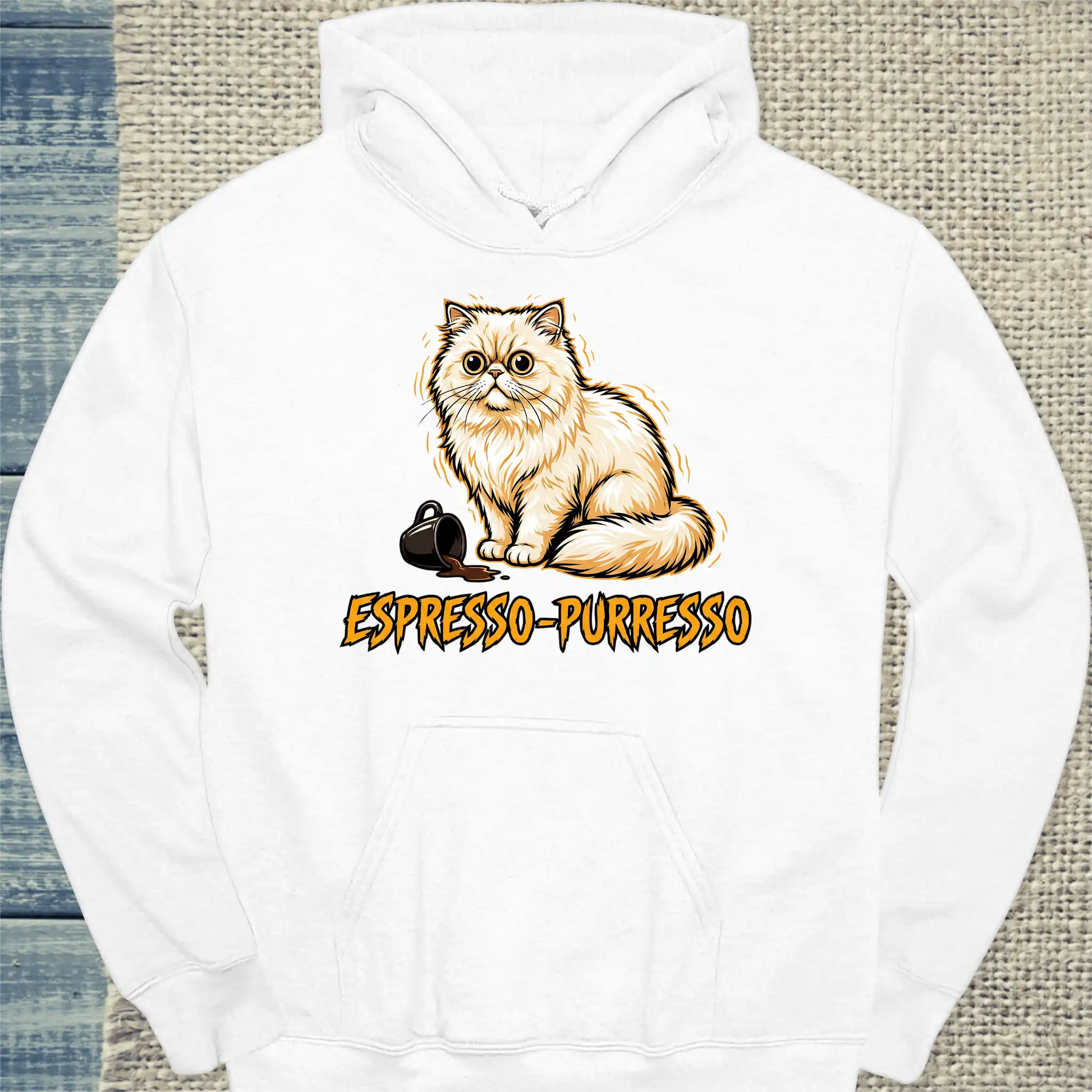 Hoodie - Espresso-Purresso - Unisex - Katze & Kaffee Weiß