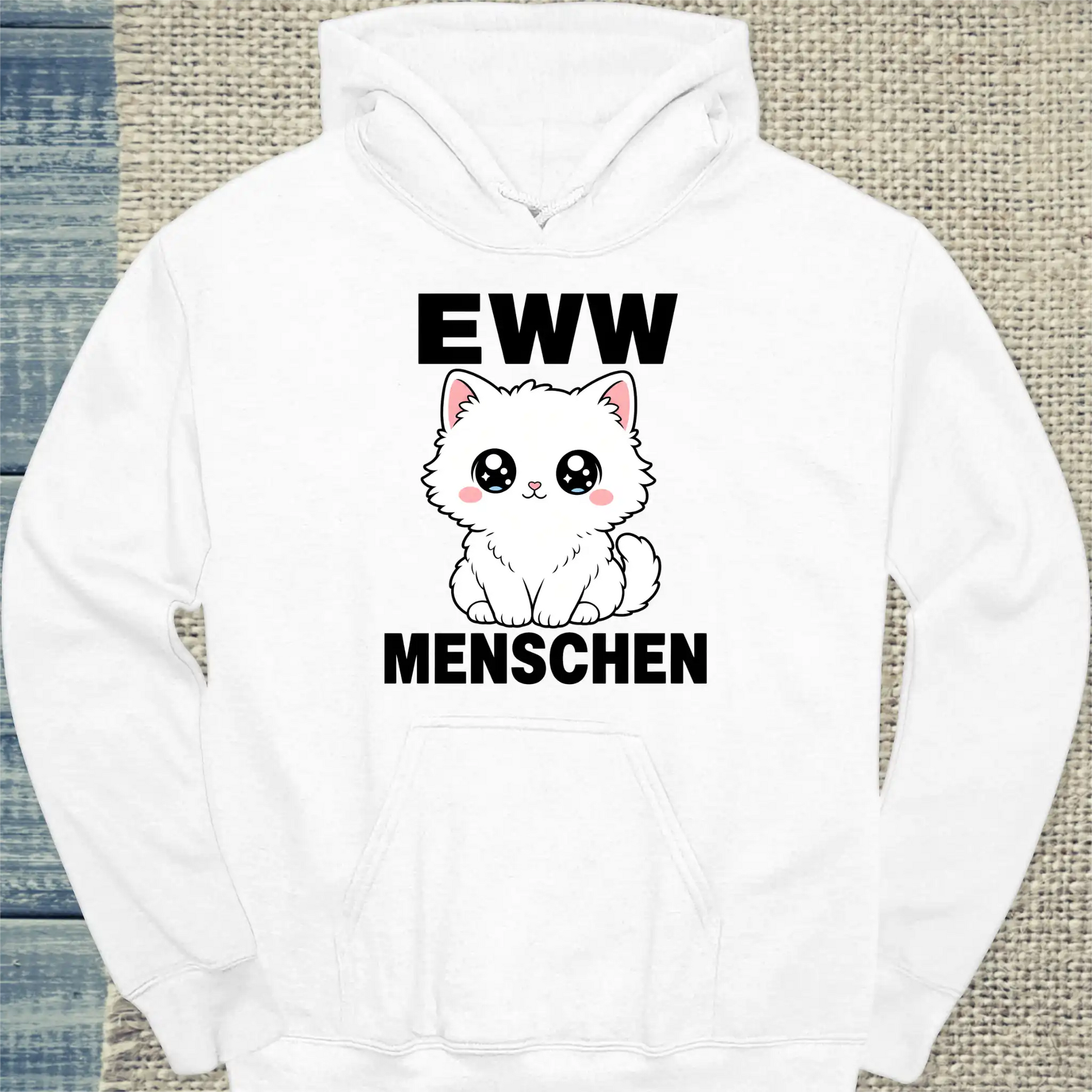 Hoodie - EWW MENSCHEN - Unisex - Katze & Kaffee Weiß