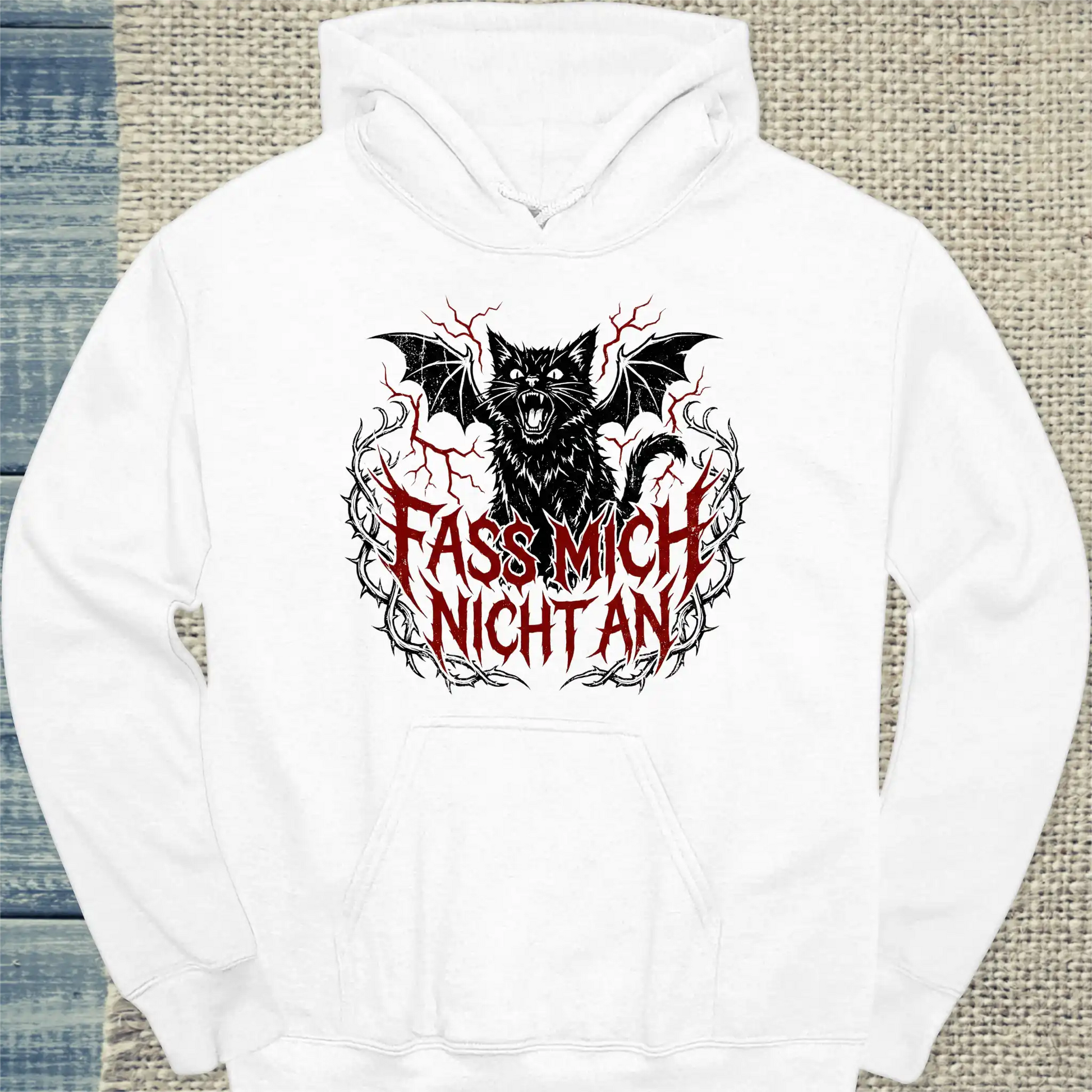 Hoodie - Fass mich nicht an - Unisex - Katze Weiß