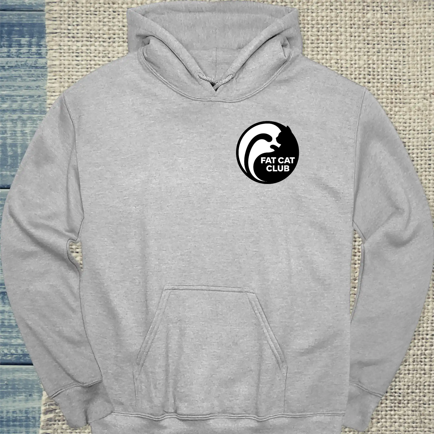 Hoodie - Fat Cat Club - Badge - Unisex - Katze Grau
