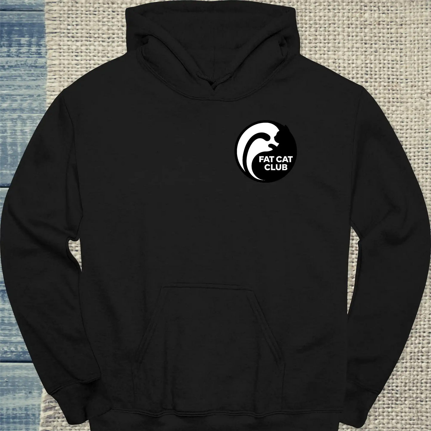 Hoodie - Fat Cat Club - Badge - Unisex - Katze Schwarz