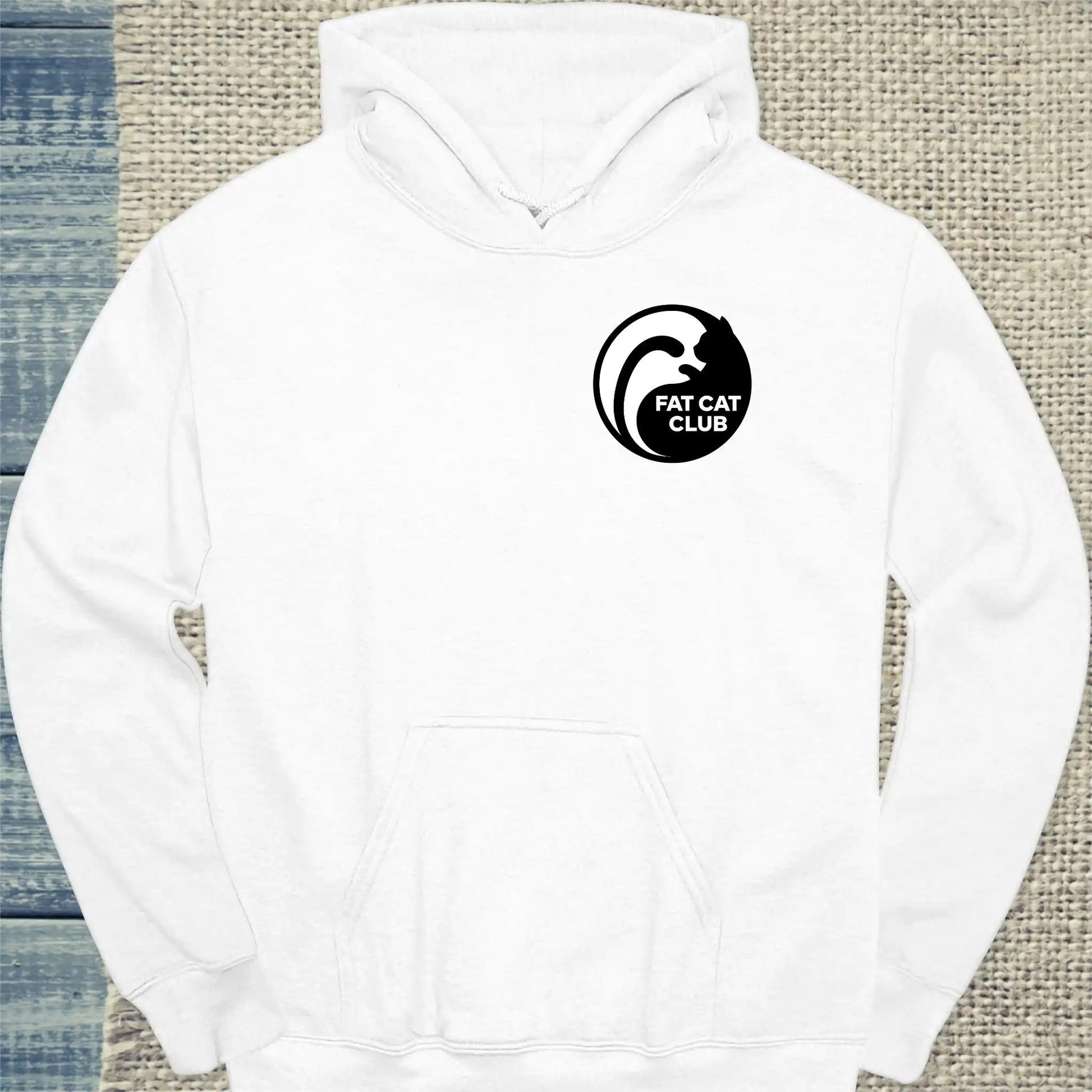 Hoodie - Fat Cat Club - Badge - Unisex - Katze Weiß