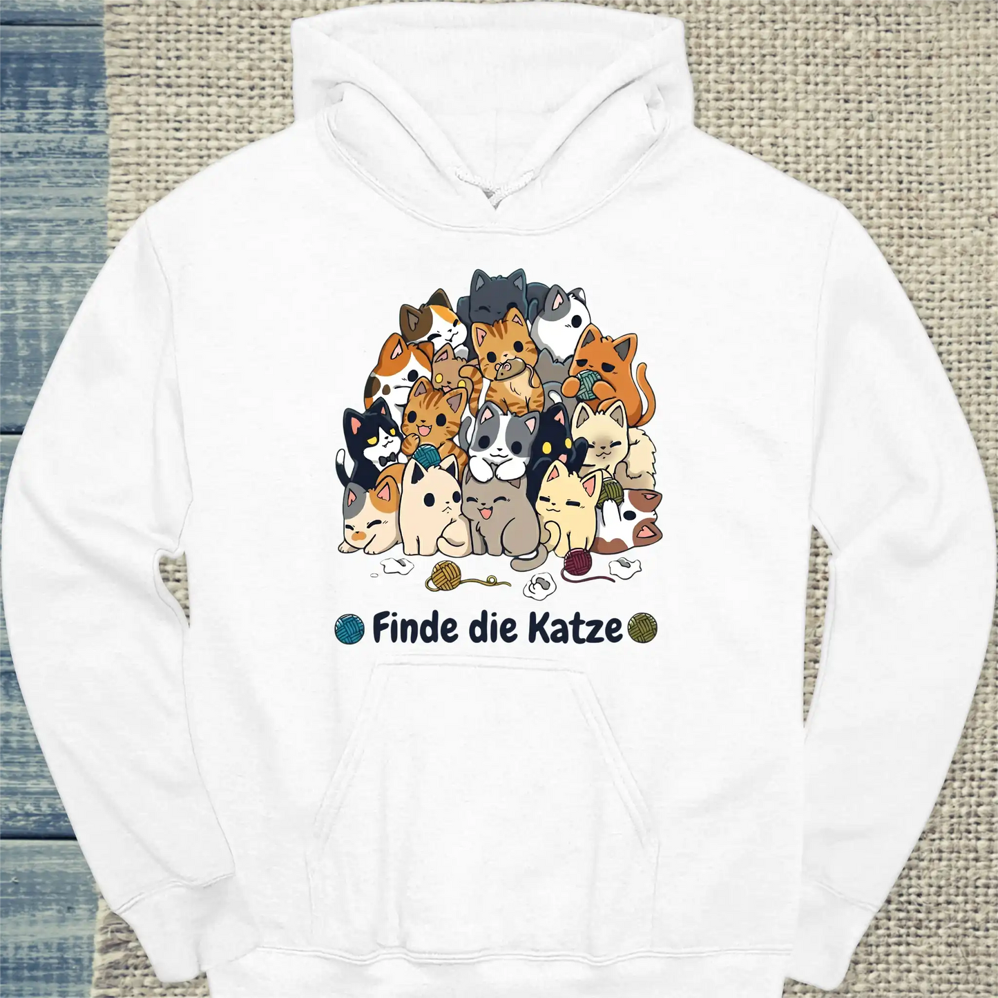Hoodie - Finde die Katze - Unisex - Katze Weiß