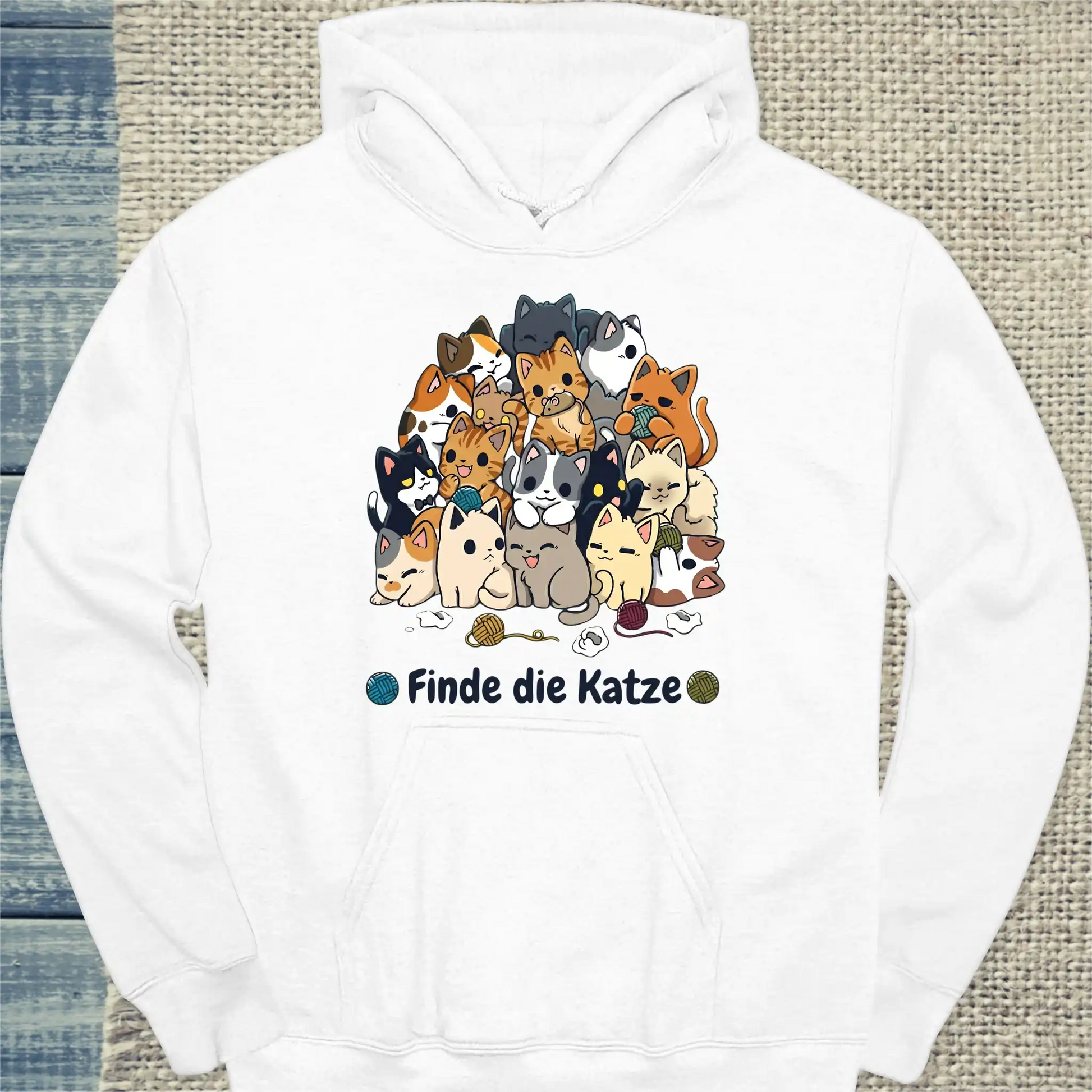 Hoodie - Finde die Katze - Unisex - Katze Weiß