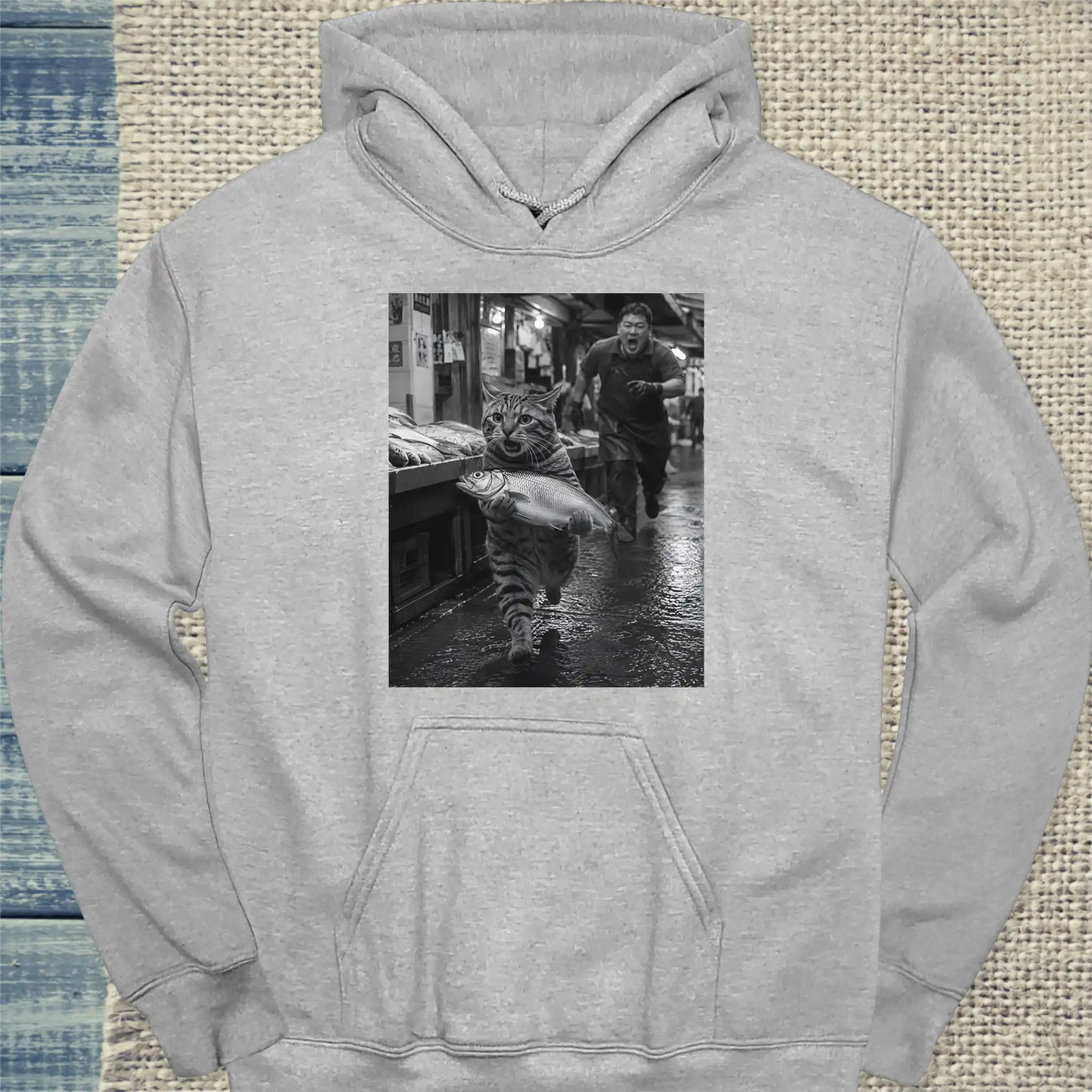 Hoodie - Fischdieb - Unisex - Katze Grau