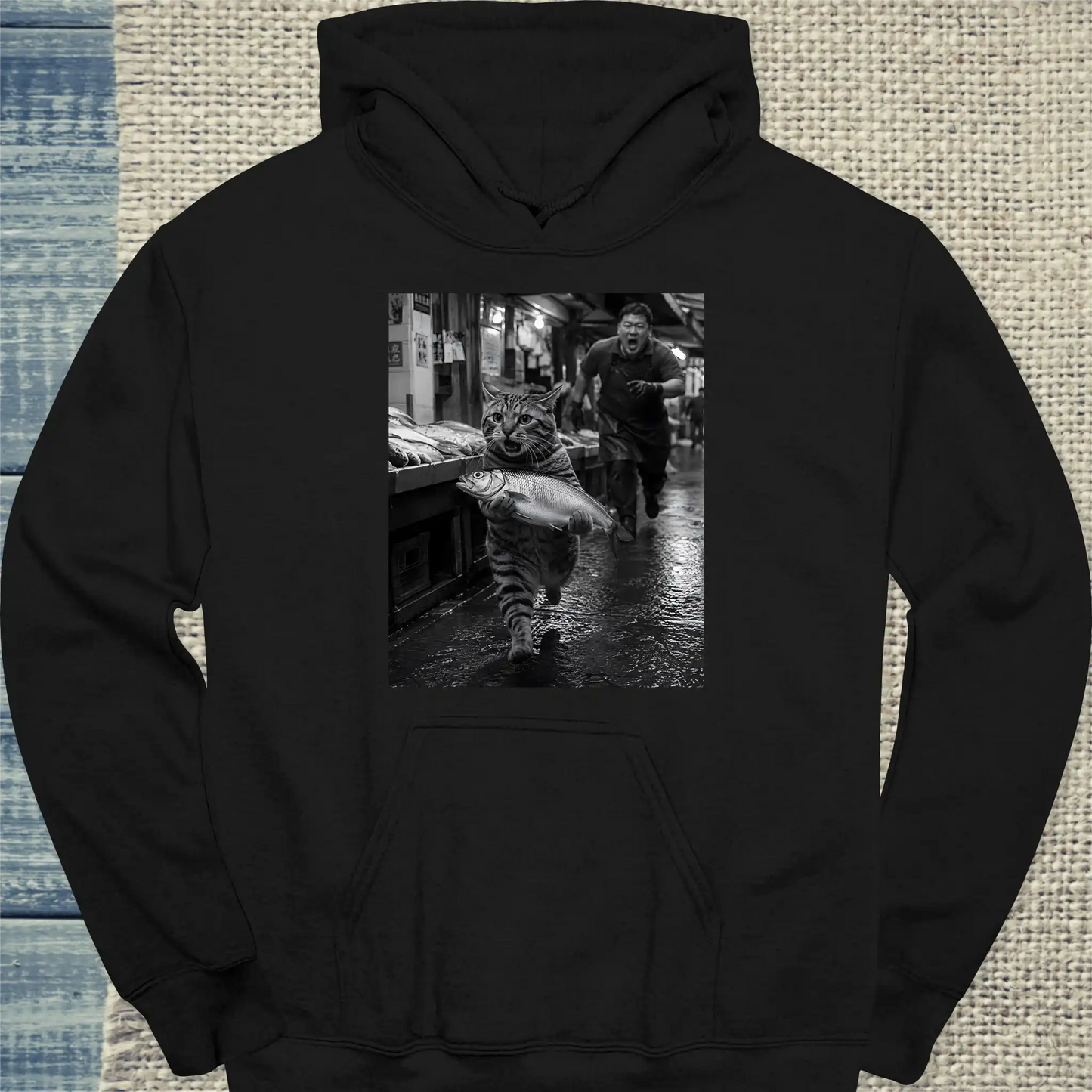 Hoodie - Fischdieb - Unisex - Katze Schwarz