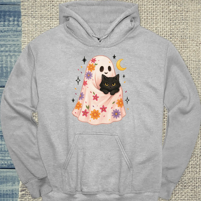 Hoodie - Floral Ghost - Unisex - Katze, Halloween Grau