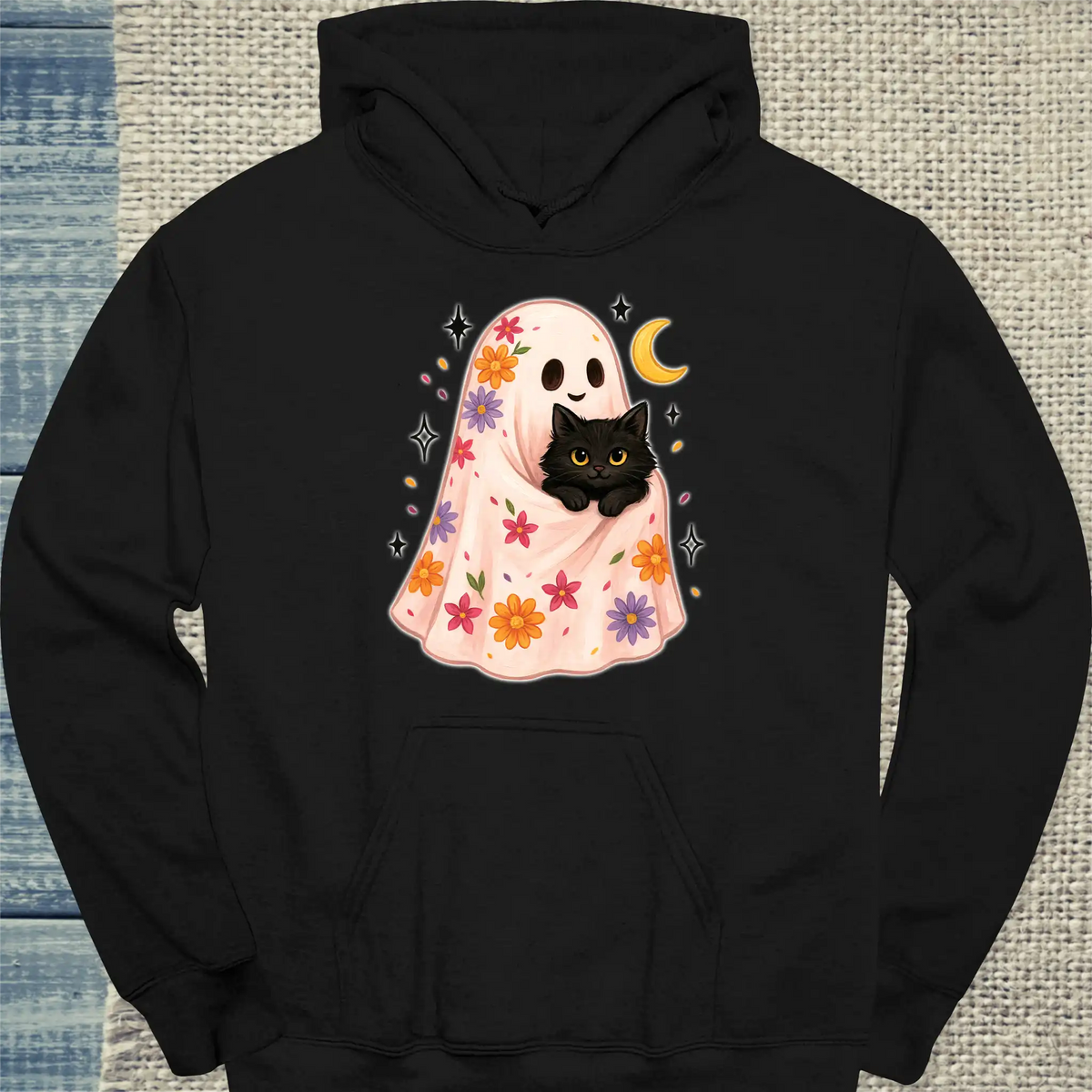 Hoodie - Floral Ghost - Unisex - Katze, Halloween Schwarz