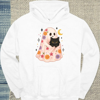 Hoodie - Floral Ghost - Unisex - Katze, Halloween Weiß