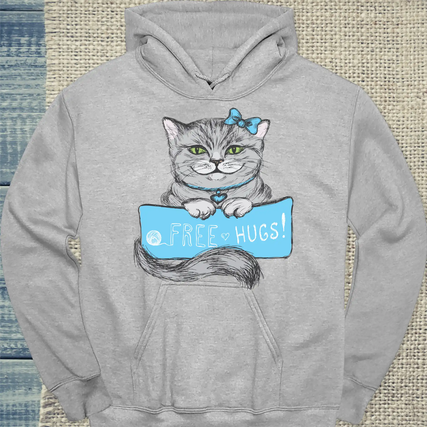 Hoodie - Free Hugs - Unisex - Katze Grau