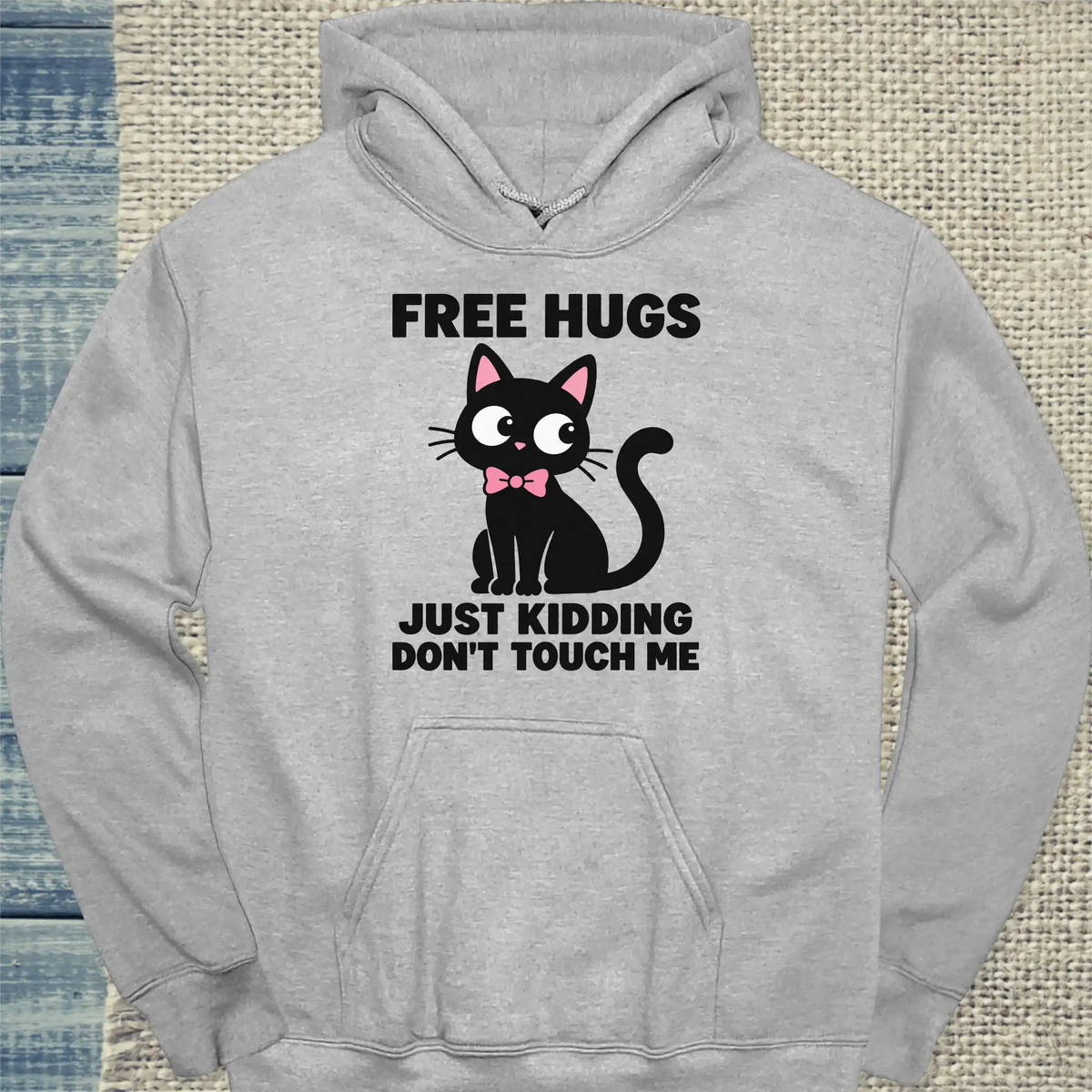 Hoodie - Free Hugs - Unisex - Katze Grau