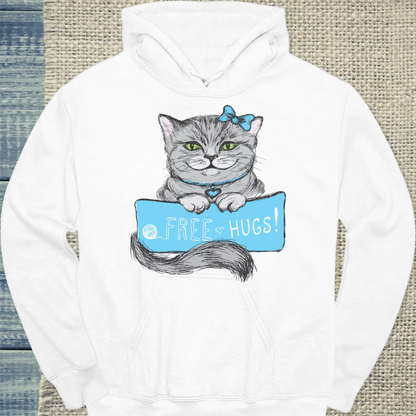 Hoodie - Free Hugs - Unisex - Katze Weiß