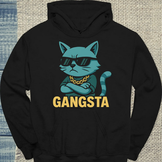 Hoodie - Gangsta Cat - Unisex - Katze Schwarz