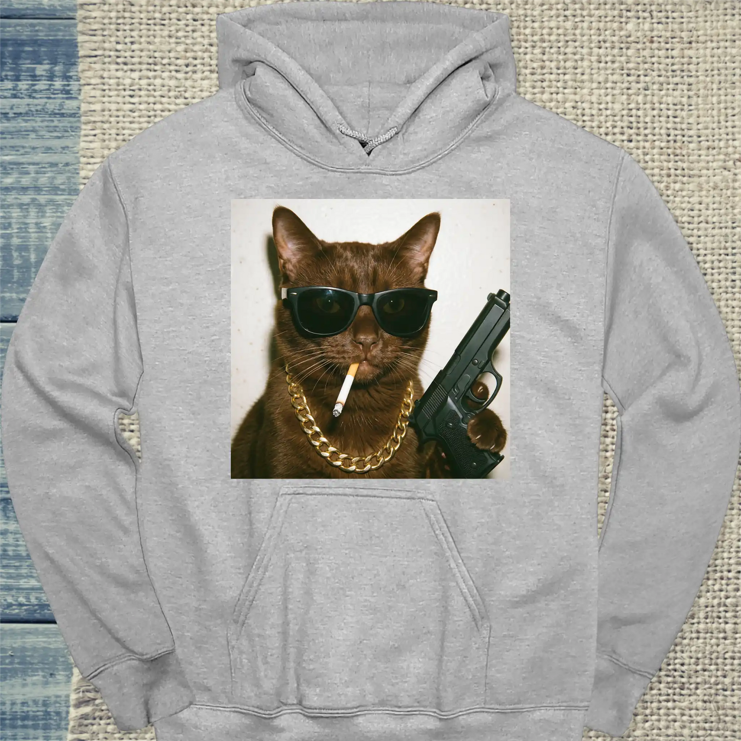 Hoodie - Gangster Cat - Unisex - Katze & Cat Guy Grau