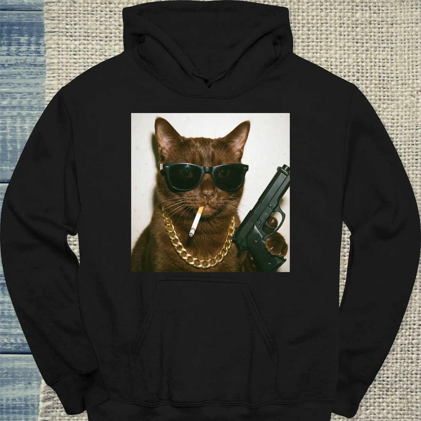 Hoodie - Gangster Cat - Unisex - Katze & Cat Guy Schwarz
