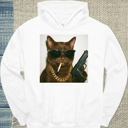 Hoodie - Gangster Cat - Unisex - Katze & Cat Guy Weiß