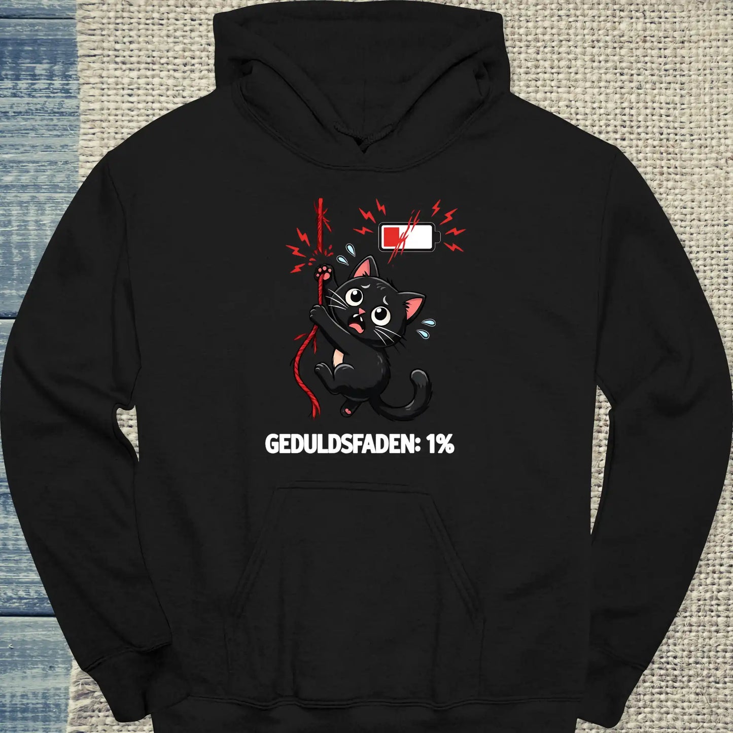 Hoodie - Geduldsfaden ist bei 1% - Unisex - Katze Schwarz