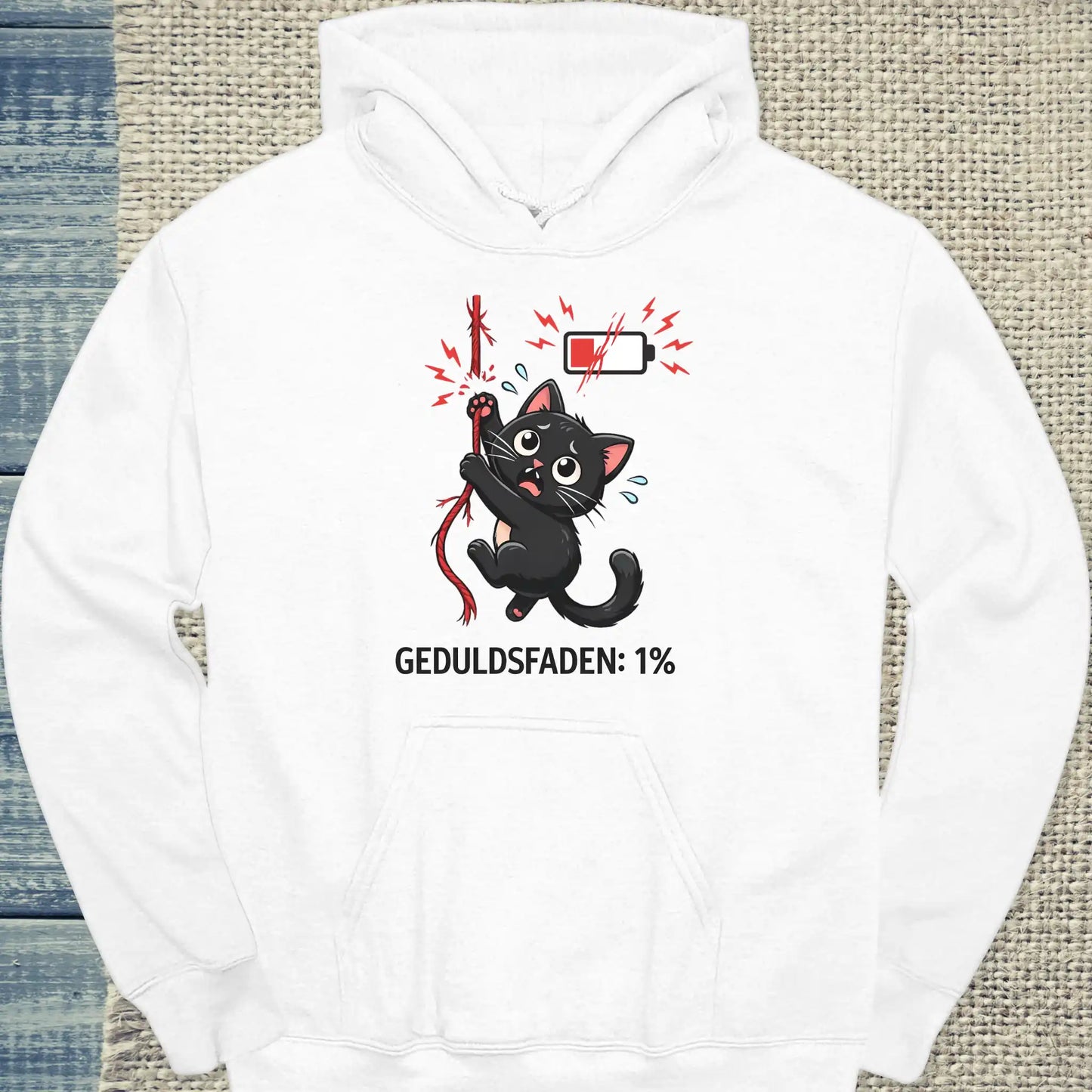 Hoodie - Geduldsfaden ist bei 1% - Unisex - Katze Weiß