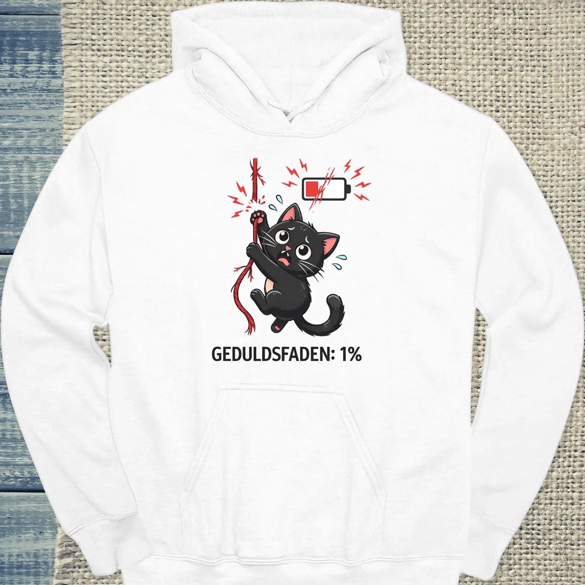 Hoodie - Geduldsfaden ist bei 1% - Unisex - Katze Weiß