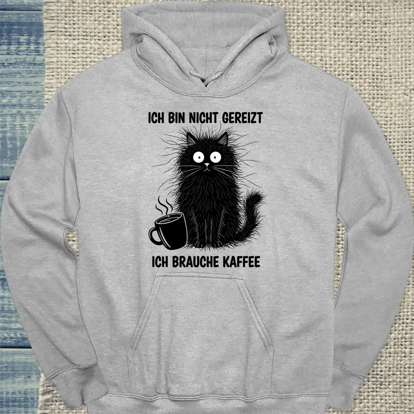 Hoodie - Gereizte Katze - Unisex - Katze & Kaffee Grau