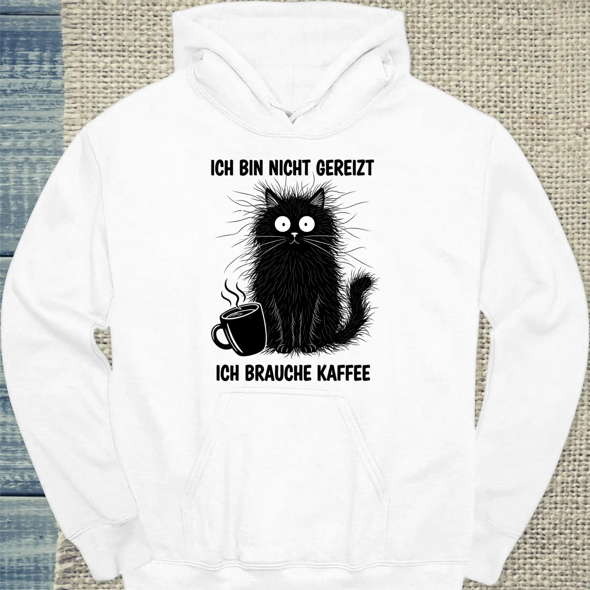 Hoodie - Gereizte Katze - Unisex - Katze & Kaffee Weiß